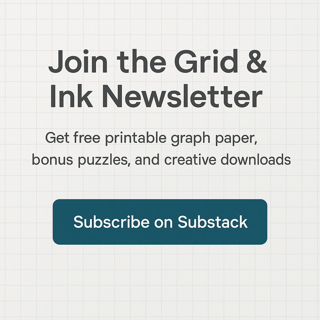 Call-to-action banner inviting users to join the Grid & Ink Substack email list, featuring a gray grid background and teal subscribe button.