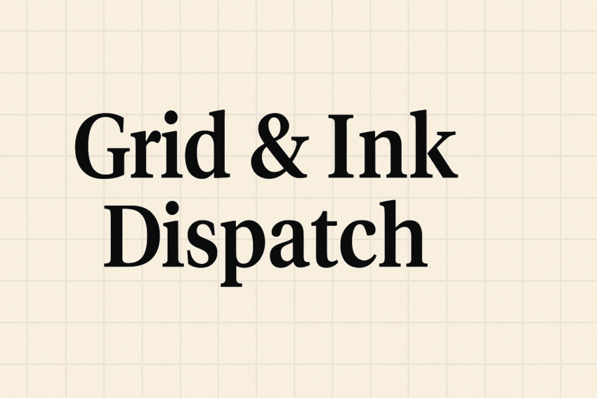 "Grid and Ink Dispatch logo with a retro-inspired design, blending analog style and modern typography."