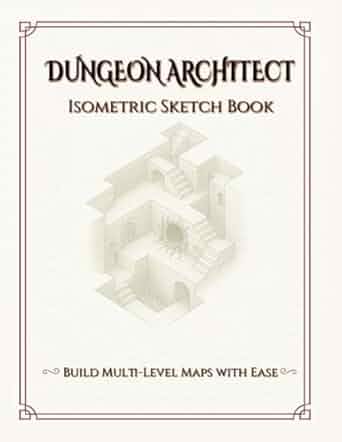 Cover of "Dungeon Architect: Isometric Sketch Book" featuring a white, multi-level isometric dungeon design.