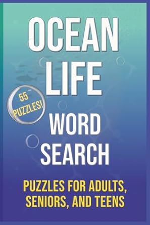 Ocean Life Word Search puzzle book cover with blue sea background and 55 puzzles badge