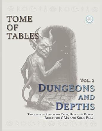 Tome of Tables Vol 2 Dungeons and Depths RPG book cover with dungeon demon art